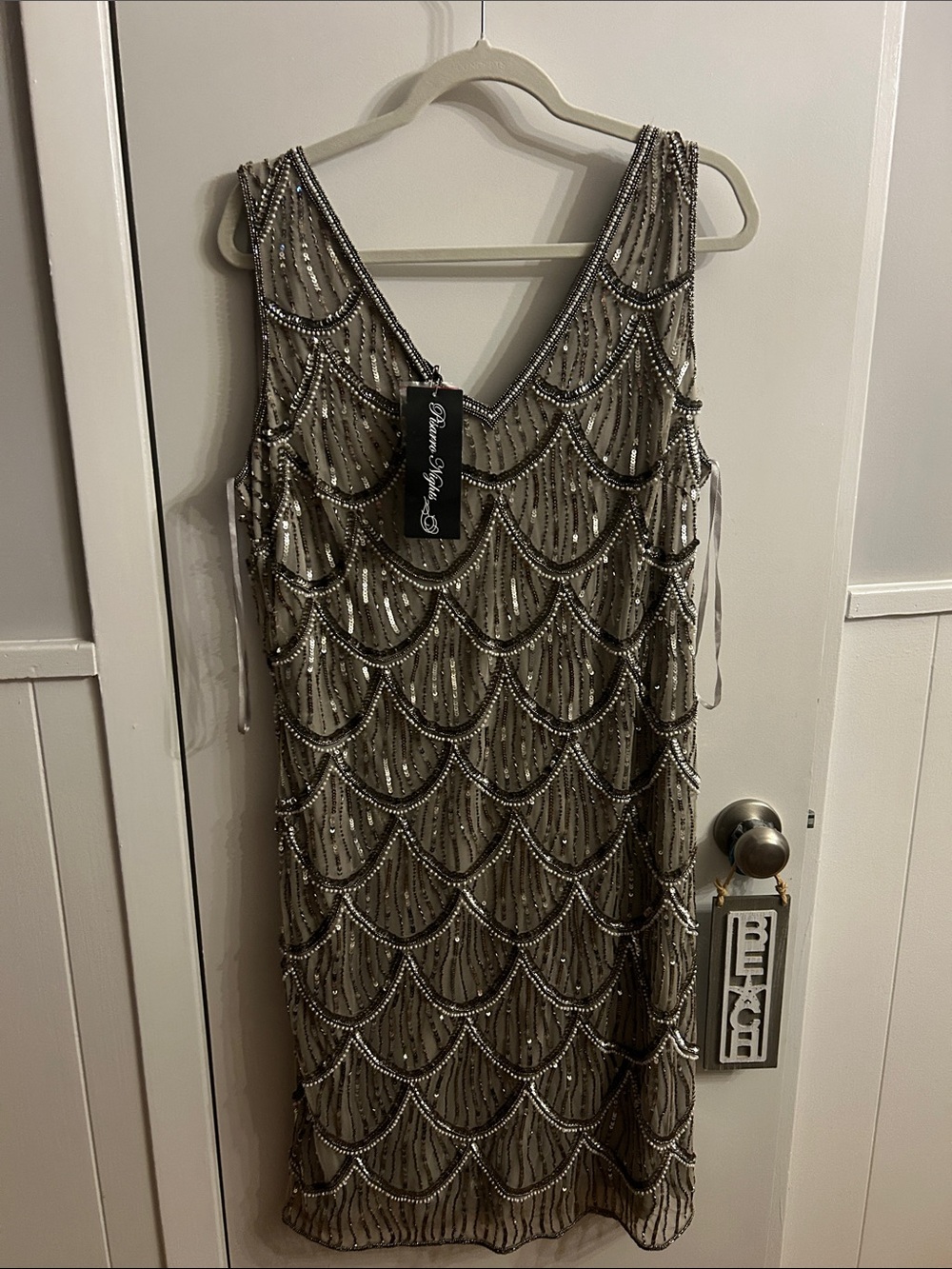 Pizarro Nights Champagne and Silver Sequin Mini Dress 14W